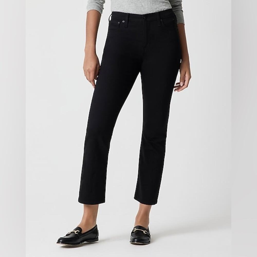J. Crew Jeans Black Wash High Rise Crop Raw Hem Straight Leg Denim Cotton 28
